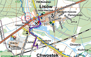 Mapa dojazdowa ze stacji PKP Lisów
